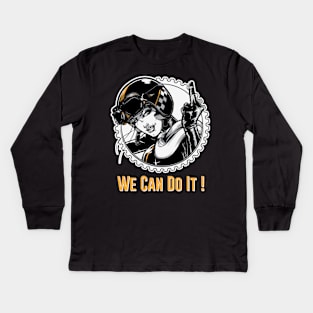 GIRL MOTORCYCLE RIDER - We Can Do It ! Kids Long Sleeve T-Shirt